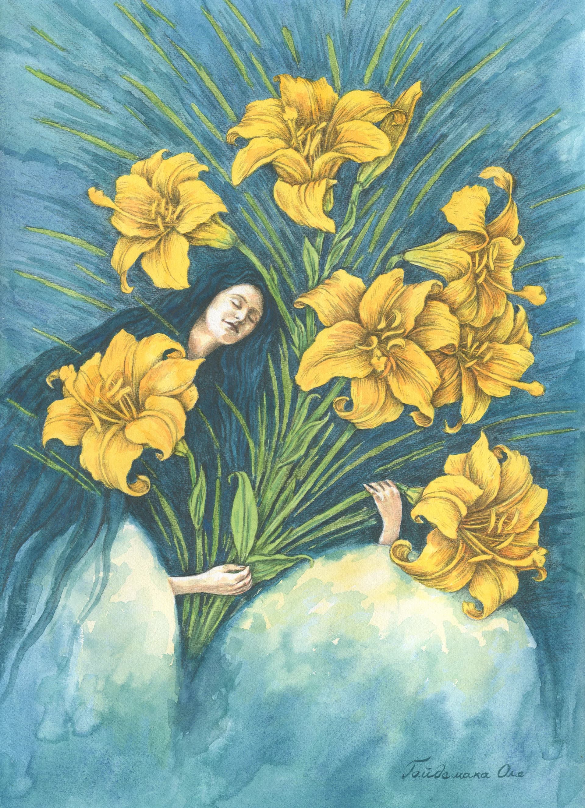 Синій вальс із жовтими квітами